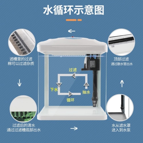 森森魚缸水族箱生態(tài)桌面金魚缸玻璃迷你小型客廳懶人免換水家用缸白色HRB:230變色燈(長23cm寬16cm高27cm） 魚缸/水族箱 第3張