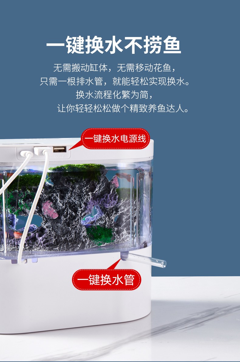 智匯魚缸水族箱自循環(huán)客廳小型桌面創(chuàng)意造景懶人智能水族箱帶燈免換水過濾生態(tài)家用玻璃養(yǎng)金魚缸水草缸爵士白桌面水族箱（魚缸+底濾+燈蓋+循環(huán)泵+造景） 魚缸/水族箱 第21張