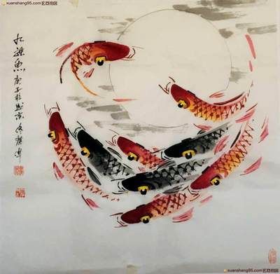 九龍魚國畫：九龍魚國畫寓意著“九如”有所關(guān)聯(lián)，每一條魚都代表其中一“如” 龍魚百科 第2張