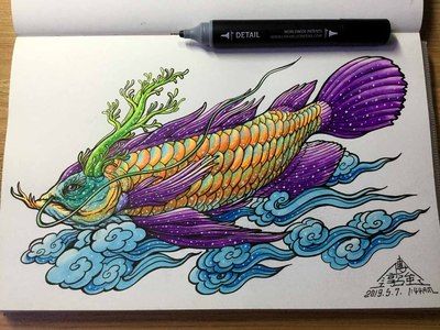 龍魚手繪，陳世中龍魚畫欣賞,彩色鉛筆龍魚繪制技巧詳解 龍魚百科 第1張