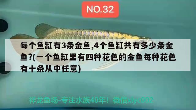 每個魚缸有3條金魚,4個魚缸共有多少條金魚?(一個魚缸里有四種花色的金魚每種花色有十條從中任意)